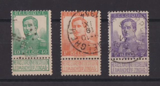 BELGIQUE: SERIE DE 3 TIMBRES OBLITERES N°114/117 Cote: 43,30€