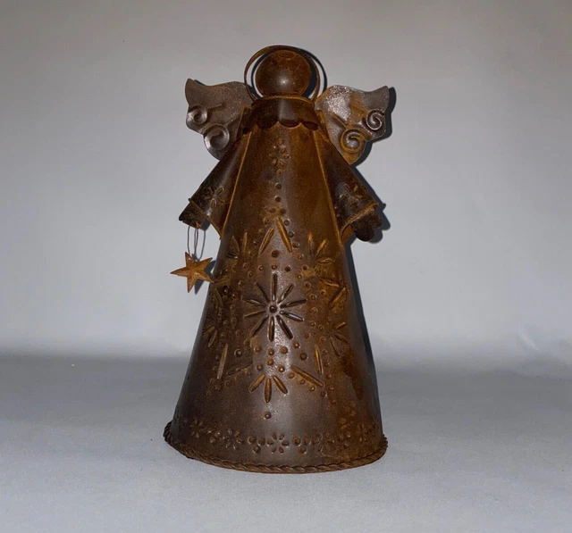 Rustic Metal Tin Angel Votive Candle Holder Figurine Punched Stars Home Decor