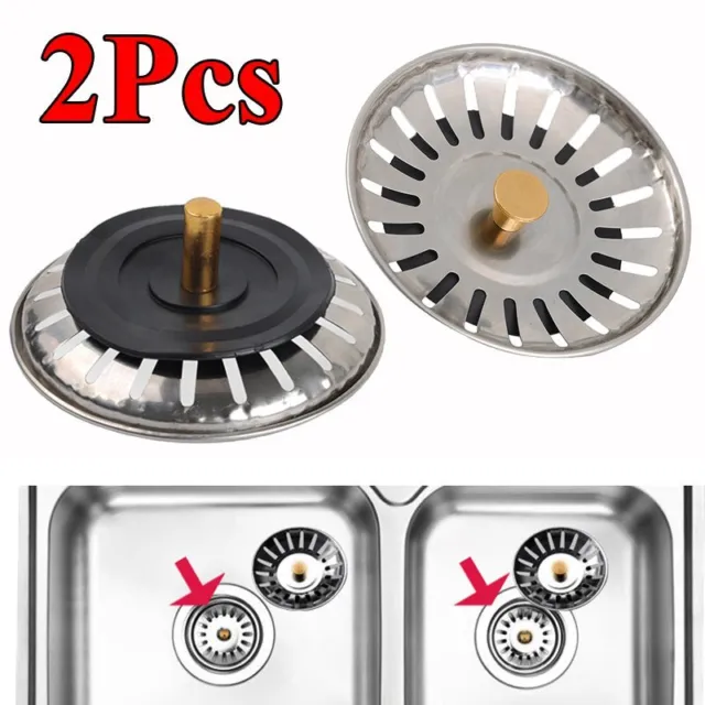 2x Cocina Inoxidable Fregadero Colador Residuos Enchufe Drain Tapón Filtro Cesta