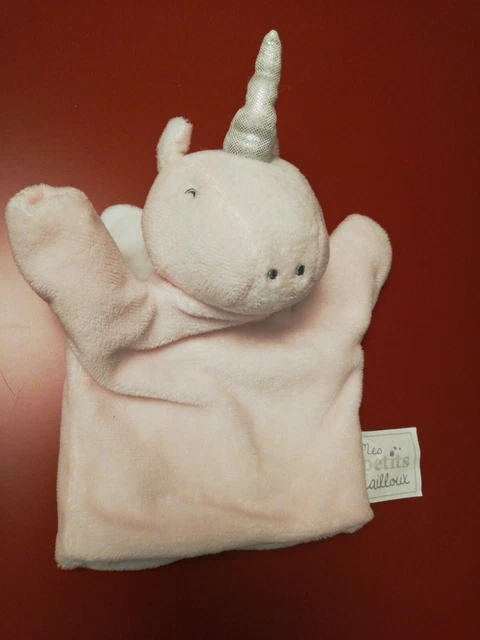O/ Doudou Mes Petits Cailloux Licorne Marionnette Rose Blanc Ailes Ange Doré