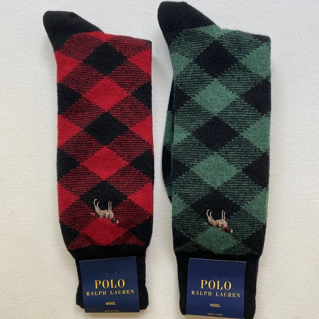 Polo Ralph Lauren mens wool socks 62% wool dog logo diamond pattern Set Of 2
