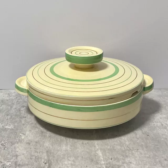Clarice Cliff Lidded Tureen Wilkinson Pottery Green Banded Ware Art Deco 1938 8"