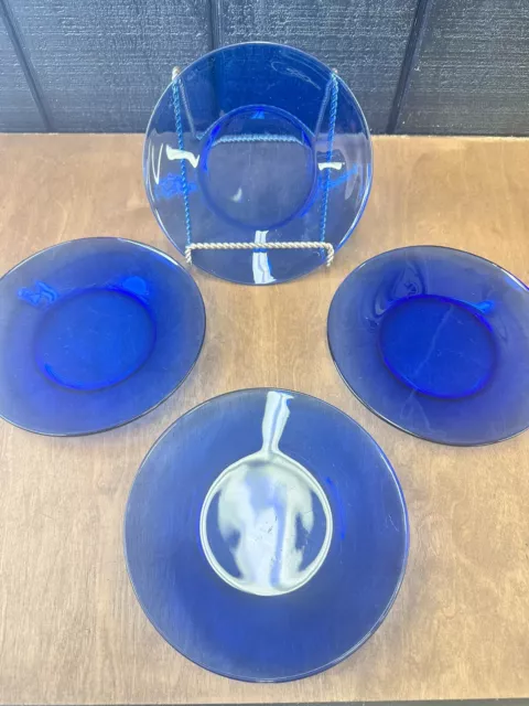 Set of 4  Cobalt Blue Glass Salad Plates 8"