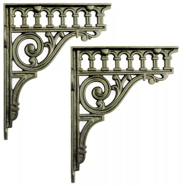 Pair of 8" / 21cm Large Cast Iron Classical Shelf Brackets - period wall support