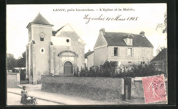 CPA Lassy, L´Eglise et la Mairie 1905