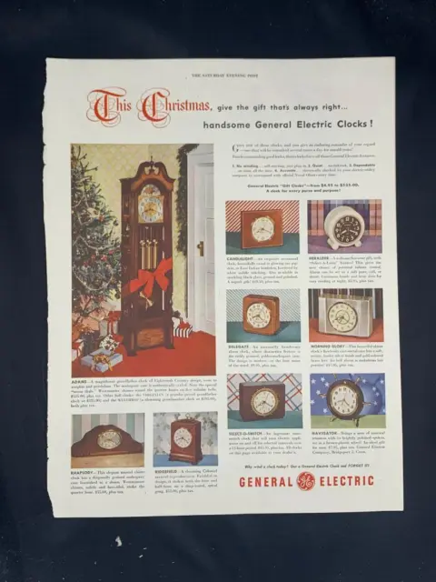 Magazine Ad* - 1948 - General Electric Clocks  - Christmas