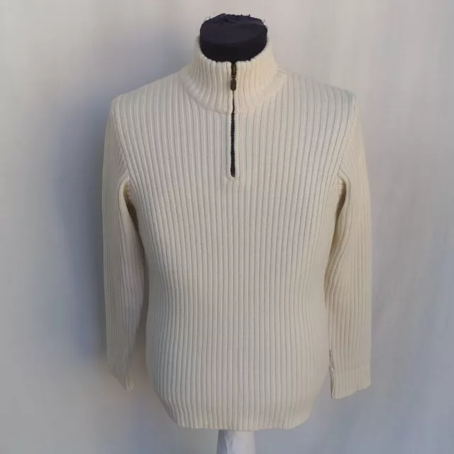 Belstaff Womens 1/4 Zip Wool/Acrylic Mock Neck Sweater Beige Pullover Size M Top
