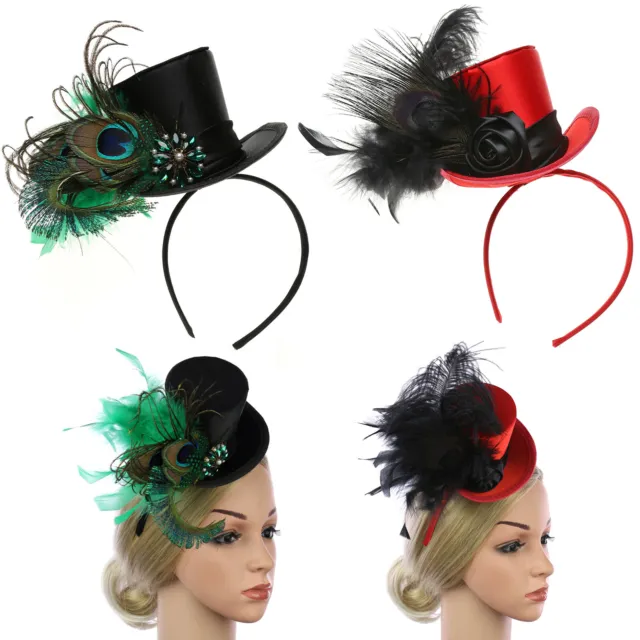 Womens Headband Comfortable Mini Top Hat Themed Party Feather Hair Hoop Gothic