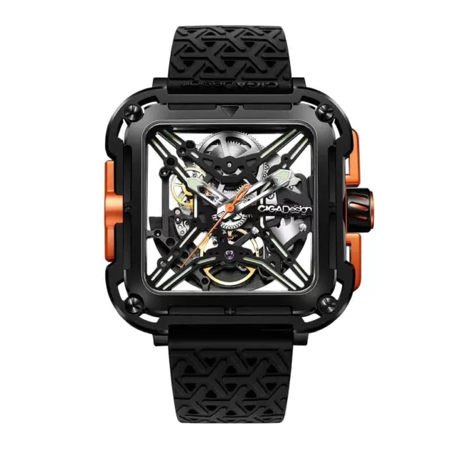 CIGA Design X Series Automatico Scheletrato Acciaio Quadrato Nero Orologio Uomo