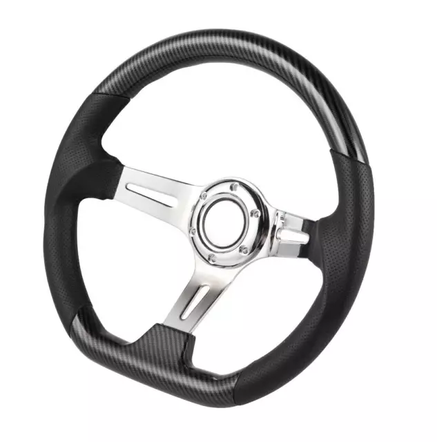 Universal 350MM 6-Hole D-Shape Carbon firber Grip Chrome 3-Spoke Steering Wheel