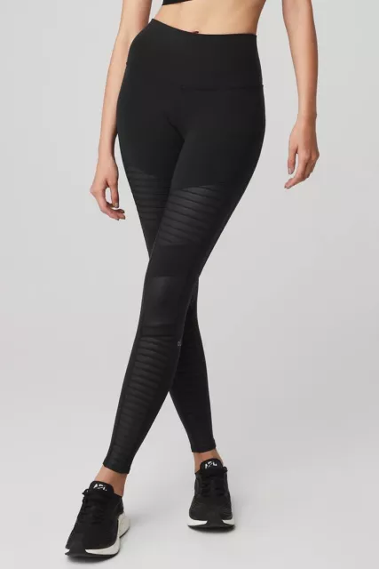 Alo Yoga Womens Black Moto High Waist Stretch Leggings - Size Large (L)