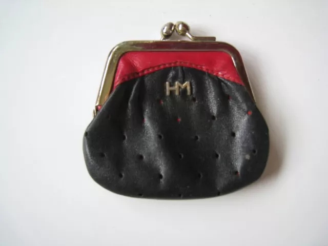 HM Coin Change Purse Kiss Lock Closure Red Black Faux Leather Hennes Mauritz