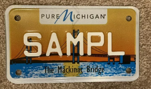 UNUSED - RARE Mackinac Bridge MOTORCYCLE License Plate SAMPLE