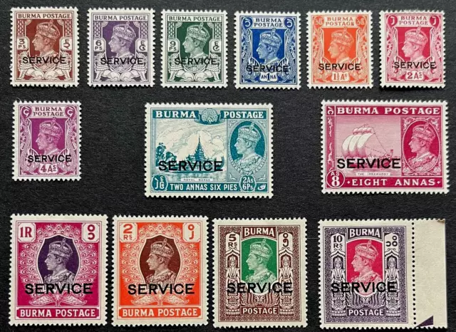 Burma  Kgv1 1946 Services Sg O28-O40 Mounted Mint, Cat Val £85