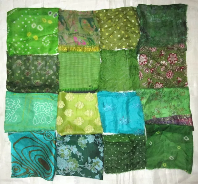 UK LOT PURE SILK Antique Vintage Sari Fabrics REMNANT 20 pcs 5 inch CRAFT DOLL N