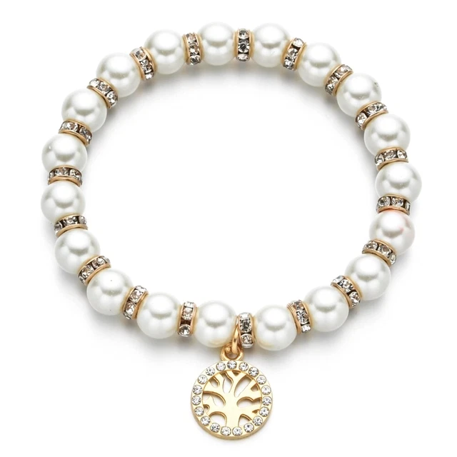 Arrmband mit Charms Anhänger Perlenarmband Gold Baum des Lebens Strass Geschenk