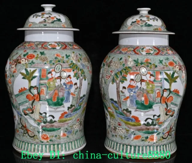 17 "Ching Kangxi marqueur multicolore porcelaine Man Crock Jar pot