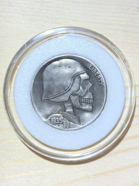 Hobo Nickel Skull W/Copper Inlay Carved By Rima Ge