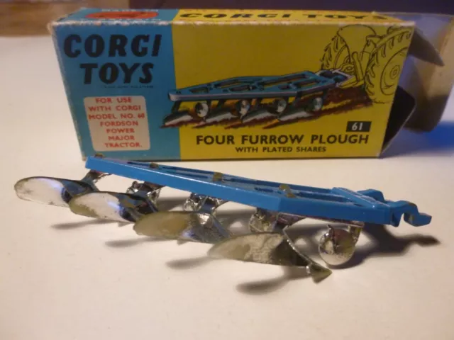 Corgi toys, Four Furrow plough N°61,pour tracteur Fordson, boite origine, 1966