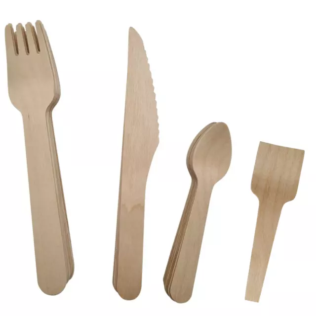 Wooden Biodegradeable Disposable Cutlery Forks Knives Spoons Various Pack Sizes