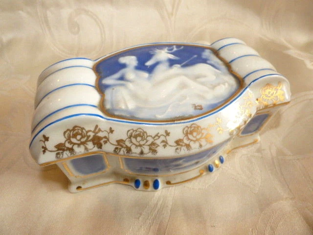 Boîte à Bijoux Ancienne En Porcelaine – Décor Rustique – Occasion