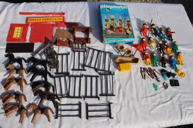 Vintage lot Playmobil system klicky 3251 , far west, indiens ... années 70