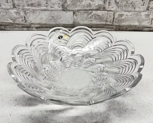 Czech Bohemian Cut Crystal Bowl Large Centerpiece Bowl Swirl Pattern Holiday