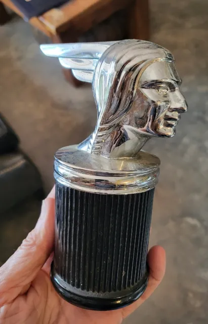 Vintage Avon Perfume Silver Molded Indian Chief Pontiac Car After Shave Bottle