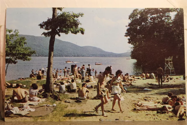 New York NY Lake George Hearthstone Campsite Bathing Beach Postcard Old Vintage