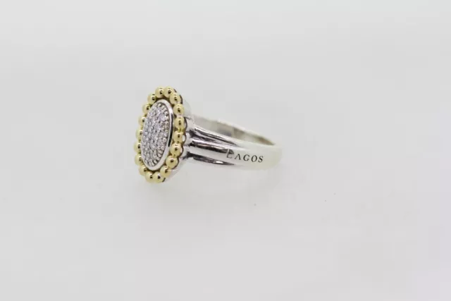 Lagos Two Tone 925/18k Pave Diamond Ring - size 7.75 (9621240-1) 2