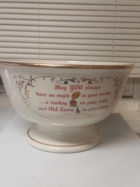 Vintage Old Crow Whiskey Punch Bowl 8 Matching Cups Hall China Co. Advertising