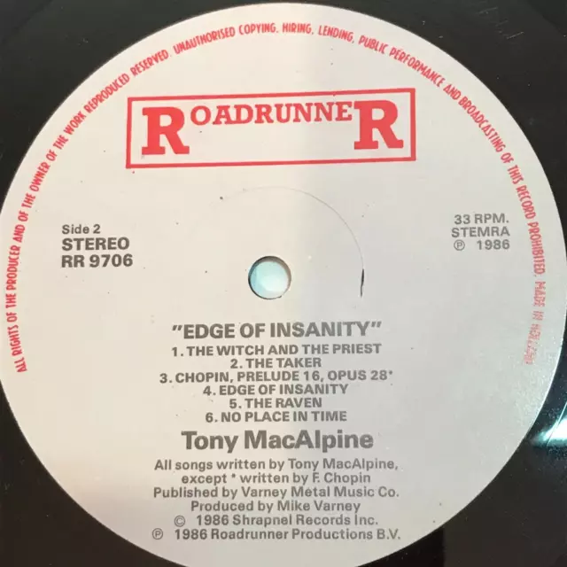 TONY MACALPINE Edge Of Insanity 1986 Dutch vinyl LP Billy Sheehan Steve Smith 3