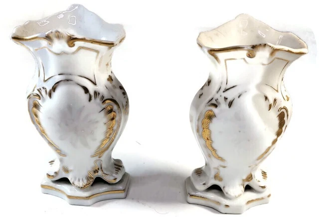 Paire de Soliflores en Porcelaine Ancienne Dorés, Vases de Marié