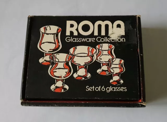 Set Of Six Vintage C1970'S Small Roma Sherry Glasses In Original Box - Port