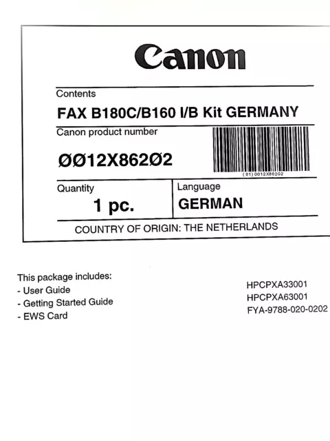 Canon Bedienungsanleitung für Faxgeräte Typ B180C / B160, Neu!