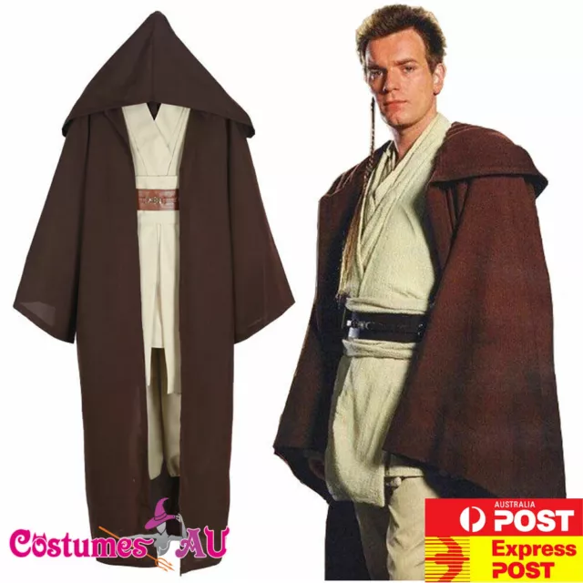 Mens Star Wars Obi Wan Kenobi Jedi Costume Knight Master Cloak Suit Halloween