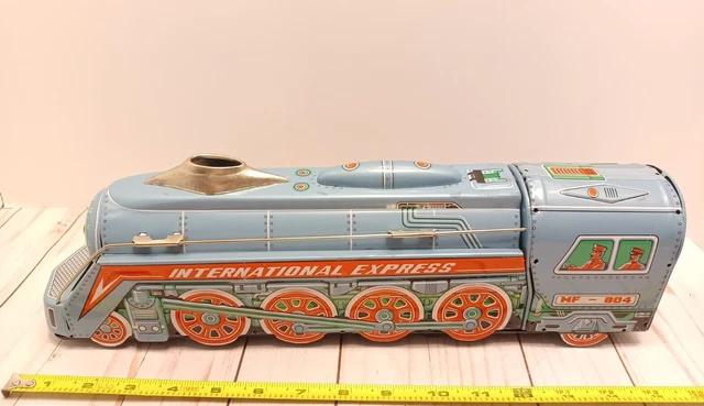 VINTAGE INTERNATIONAL EXPRESS Train Locomotive Friction Tin Litho Toy ...
