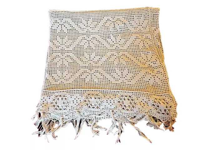 Couvre lit ancien au crochet-coton beige-jeté de canapé-178X180 cm-2 personnes