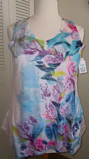 NWT! Time and True XXL (20) Colorful Floral CZs Lace Sharkbite Sleeveless Top