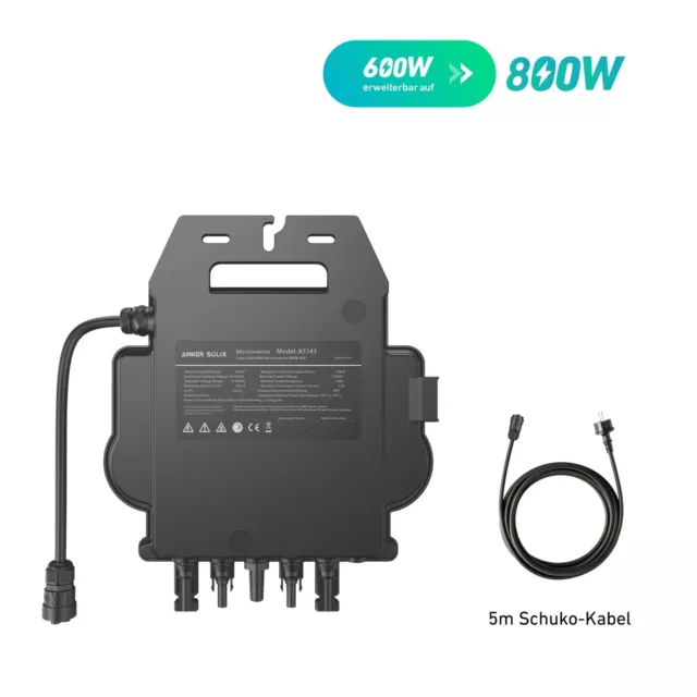 ANKER SOLIX MI80 600W / 800W Wechselrichter mit 5m Schuko Kabel Balkonkraftwerk