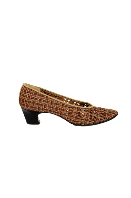 Yves Saint Laurent Chaussures Taxidermie Talon Bas Tressé Cuir Marron