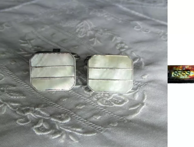 ALTE SILBERNE MANSCHETTENKNÖPFE - CUFFLINKS - PERLMUTT - 835er