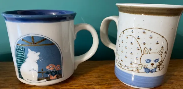 2 Vintage Otagiri Mugs Cat & Cat Looking Out the Window Coffee Cups