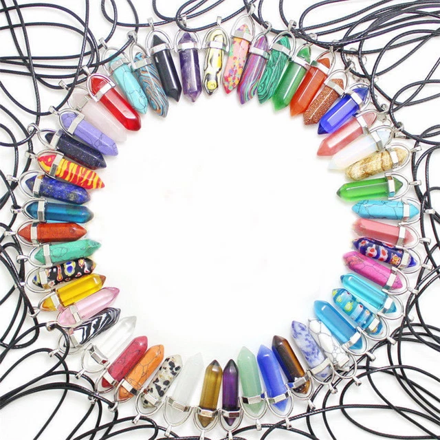 Natural Quartz Crystal Stone Point Chakra Healing Gemstone Pendant Necklace WSW