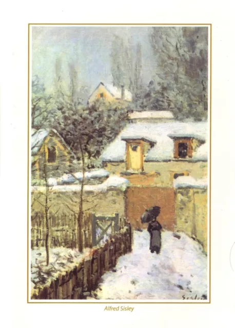 Carte double Tableau d’Alfred Sysley - neige à Louveciennes - 12x17 cm Neuve