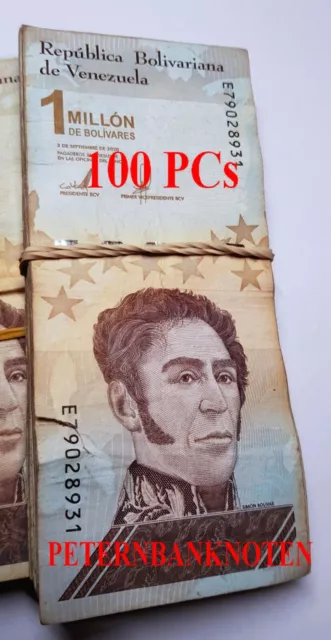 VENEZUELA 100 x  1 MILLION Bolivares 2020 65100# Gebraucht used. LOT OF 100 PCs. 2