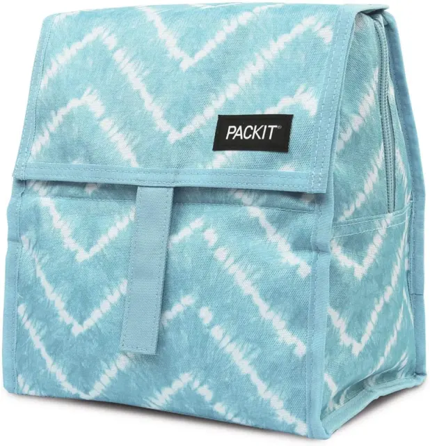 Packit® Freezable Lunch Bag, Aqua Tie Dye, Built with Ecofreeze® Technology, Fol