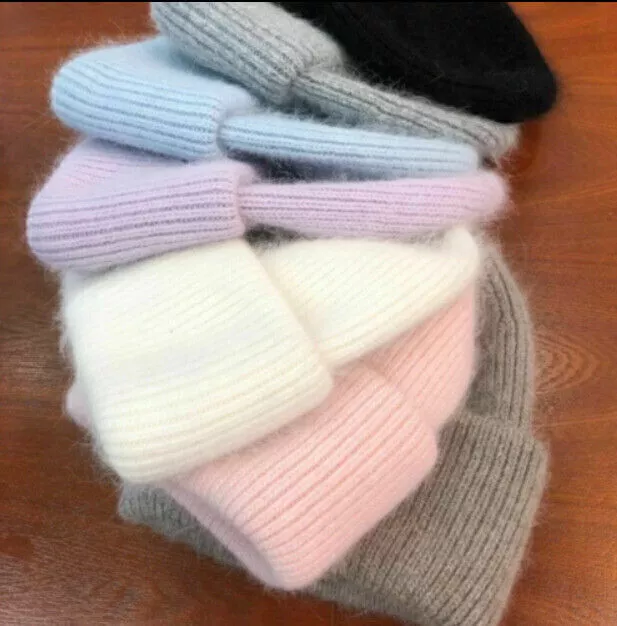 Warm Strickmütze Wintermütze für Damen Flauschige Weiche Mützen Kaninchenfell