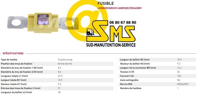 Fusible Lame 100 A Ampere Mega/Bf2 Protege Transpalette Electrique