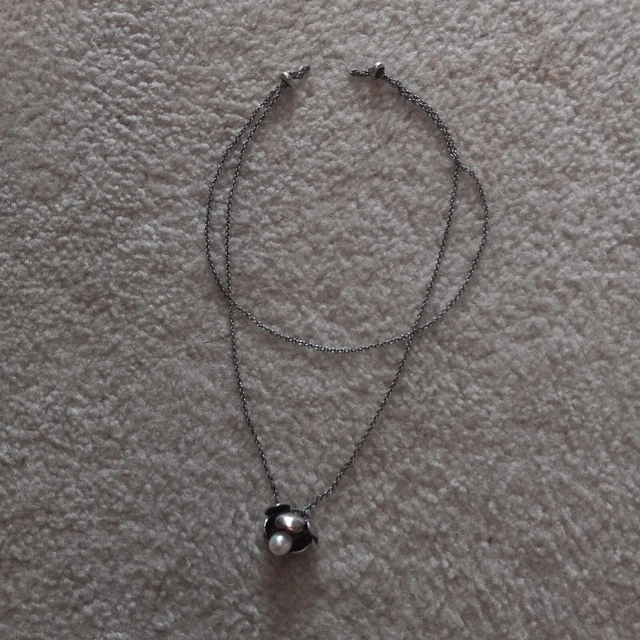 Authentic Trollbeads Fantasy Necklace with Pearl and shadow flower,  40" total